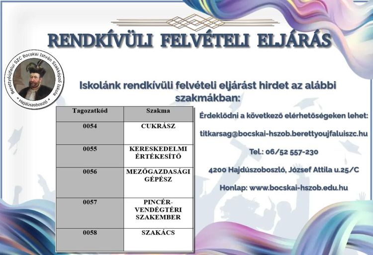 Rendkívüli felvételi eljárás 2025/2026.tanévre